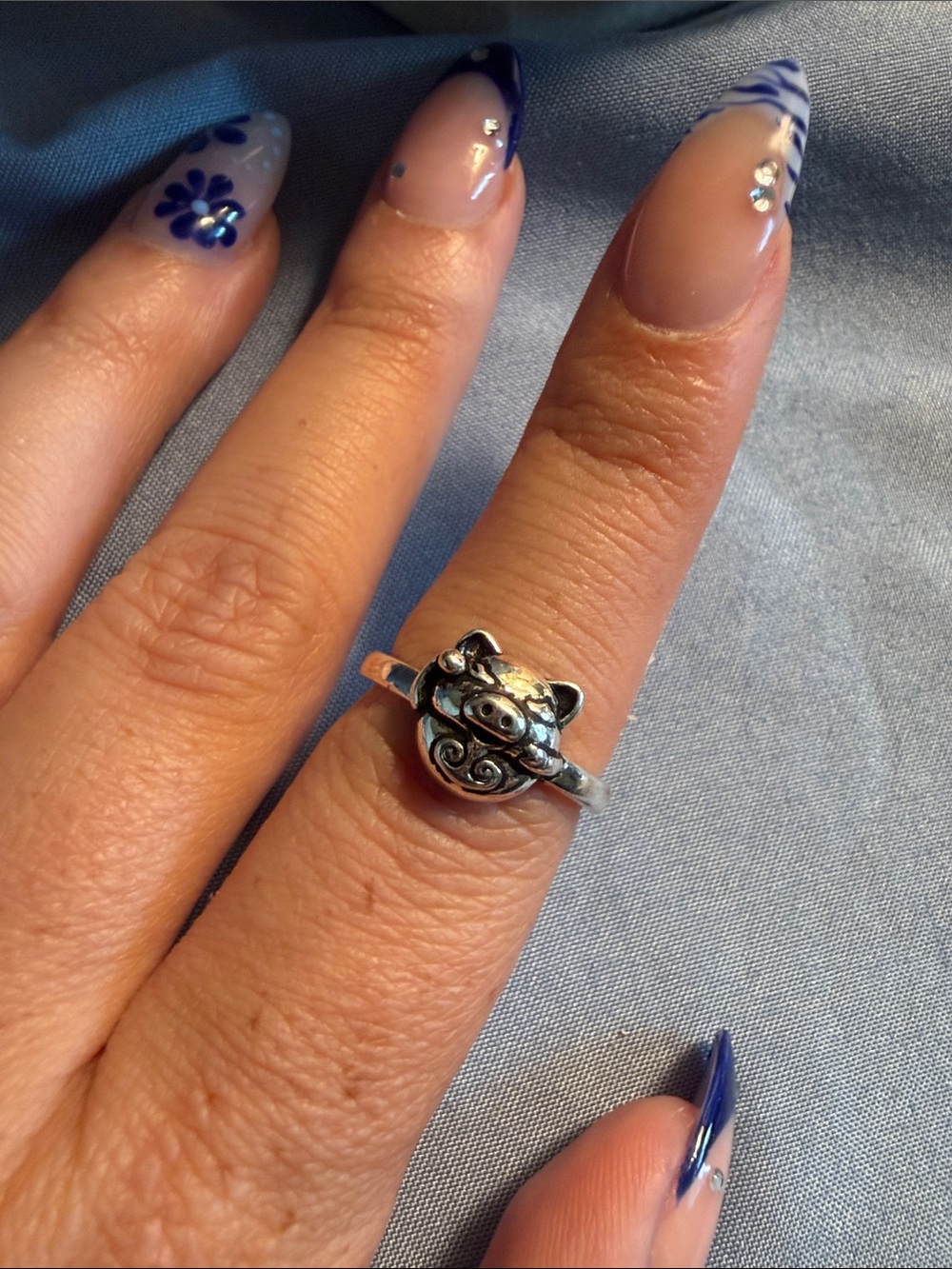 Sterling-Style Pig Face Ring in Silver - Pet Lover Jewelry